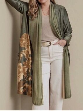 Soft Surroundings Stunning Floral Velvet / Faux Suede Boho Kimono XS